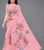 Pink Printed Organza Saree With Blouse