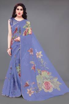Violet Printed Organza Saree With Blouse