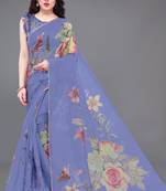 Violet Printed Organza Saree With Blouse
