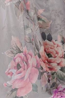 Grey Organza Multicolor Floral Printed Party Wear Saree 5