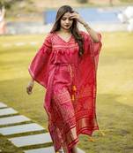 Red colour pure gaji silk bandhani kaftan