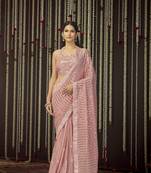 Glamourous Baby Pink Sequins, Thread Embroidered Georgette Saree With Art Silk Blouse