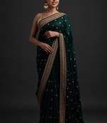 Enchanting Green Dori And Sequins Embroidered With Stone Work Art Silk Saree With Blouse