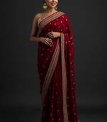 Catching Maroon Dori And Sequins Embroidered With Stone Work Art Silk Saree