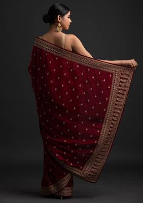 Catching Maroon Dori And Sequins Embroidered With Stone Work Art Silk Saree 4