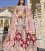 Baby Pink Sequins, Multi Thread Embroidered with and Patch Diamond work Net Bridal Lehenga Choli