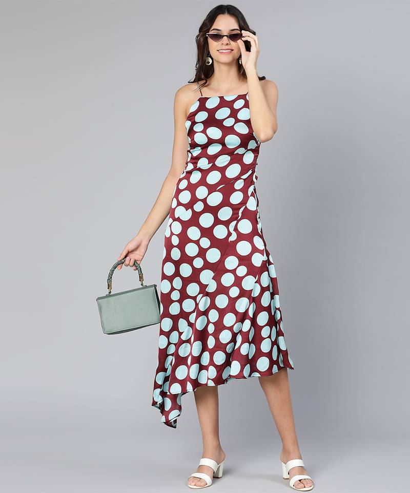 Black polka blue A-symmetrical women long dress Oxolloxo 3898928