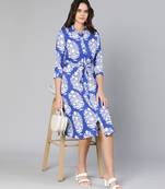 Brash blue printed button-down women dress