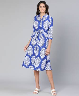 Brash blue printed button-down women dress 3