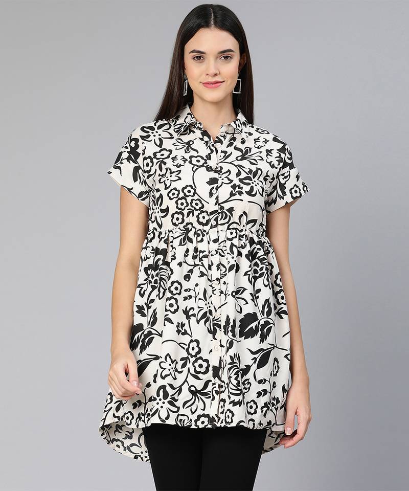 Black & bold floral print women shirt Tunic
