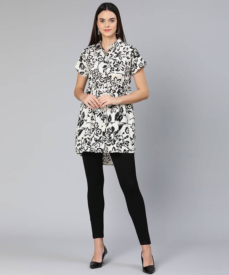 Black & bold floral print women shirt Tunic