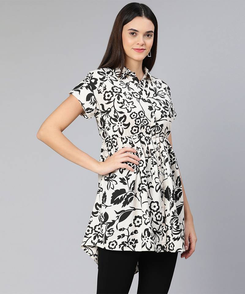 Black & bold floral print women shirt Tunic