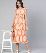 Truffle orange printed women long dress