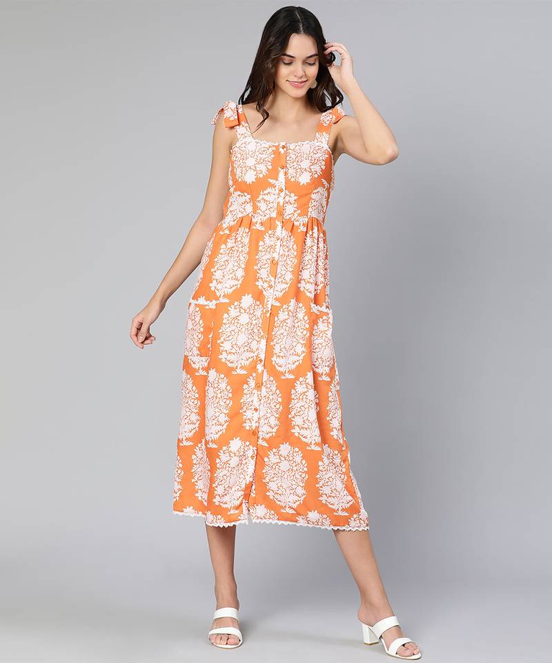 Truffle orange printed women long dress