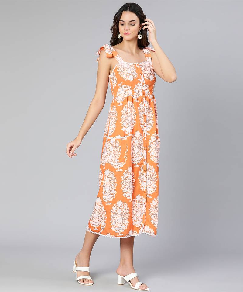Truffle orange printed women long dress