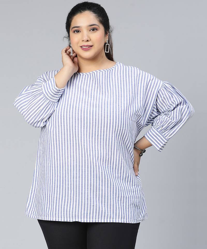 Flurry blue stripe print plus size women top