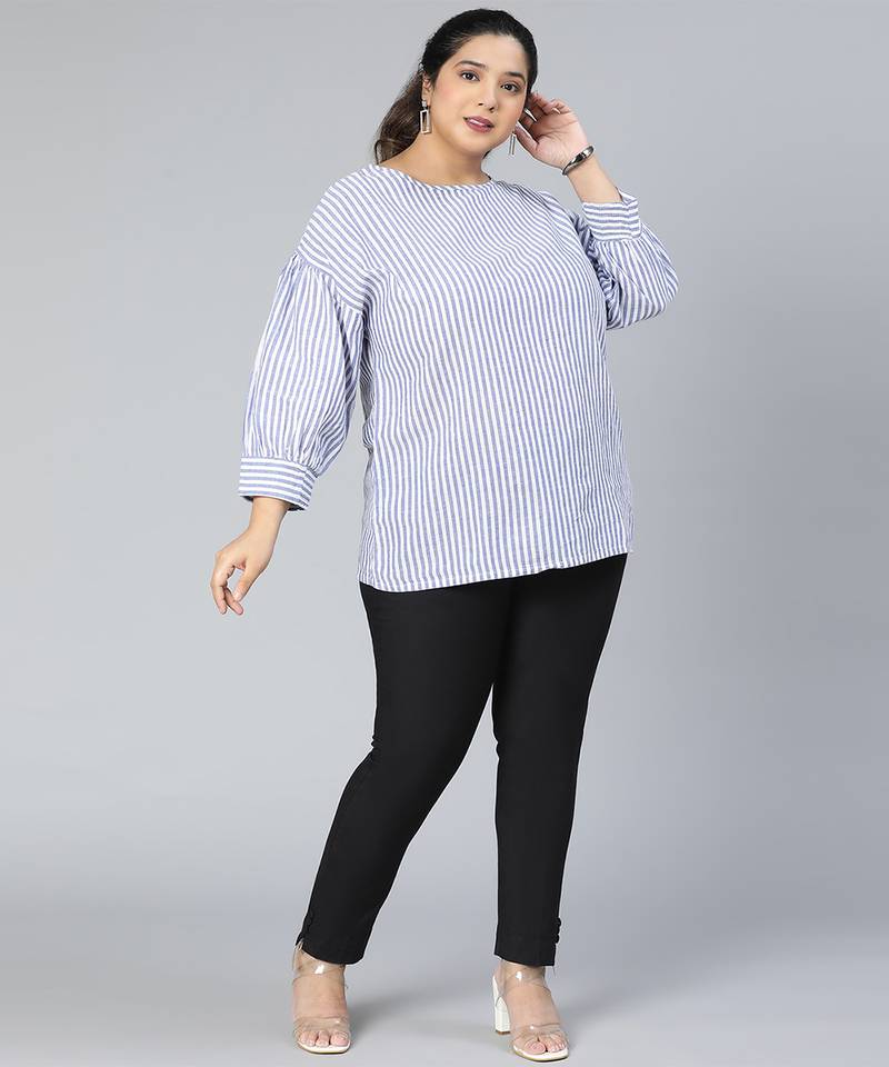 Flurry blue stripe print plus size women top