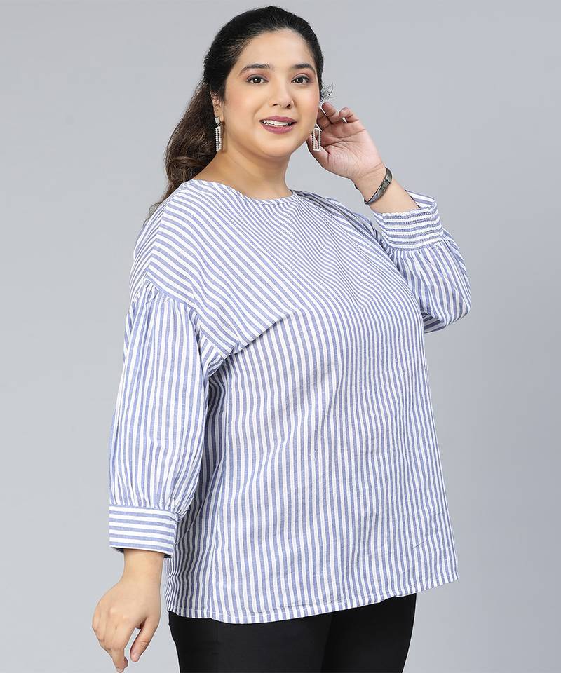 Flurry blue stripe print plus size women top