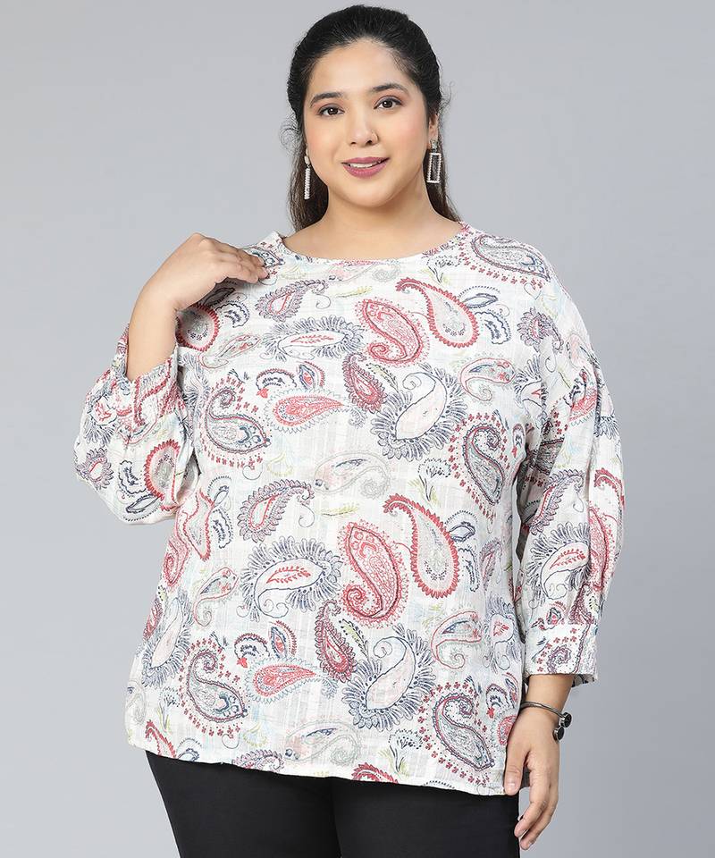 Multihued printed plus size casual top