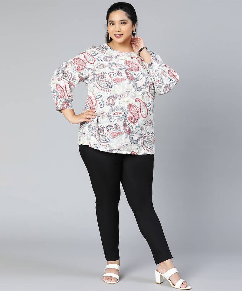 Multihued printed plus size casual top