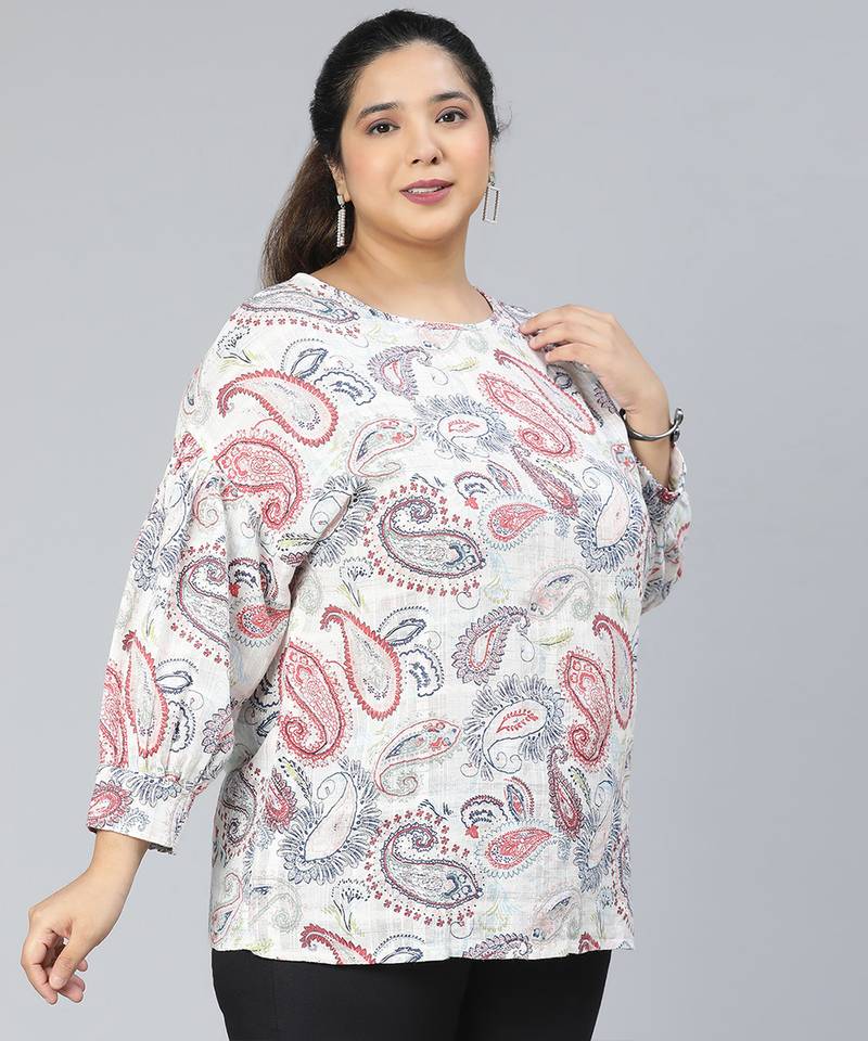 Multihued printed plus size casual top