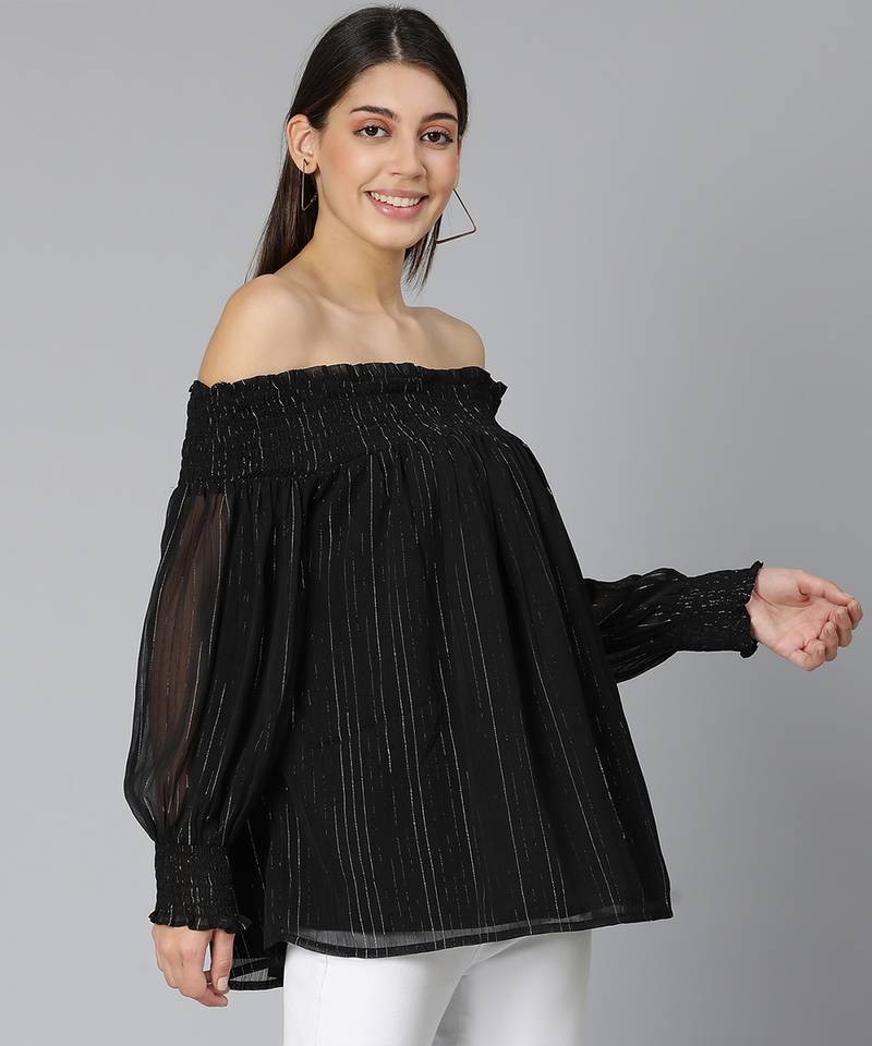 Lurex stripe Smoking off-shoulder women top