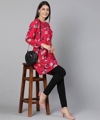 Floral Red Printed women long line tunic 1