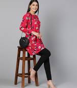 Floral Red Printed women long line tunic