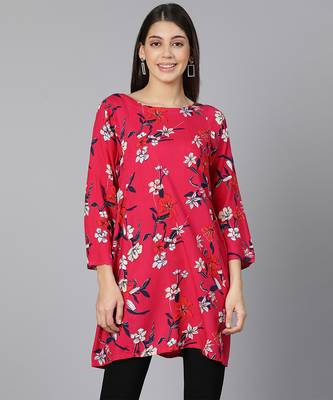 Floral Red Printed women long line tunic 2