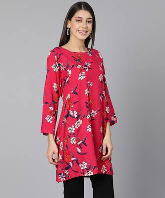 Floral Red Printed women long line tunic 4