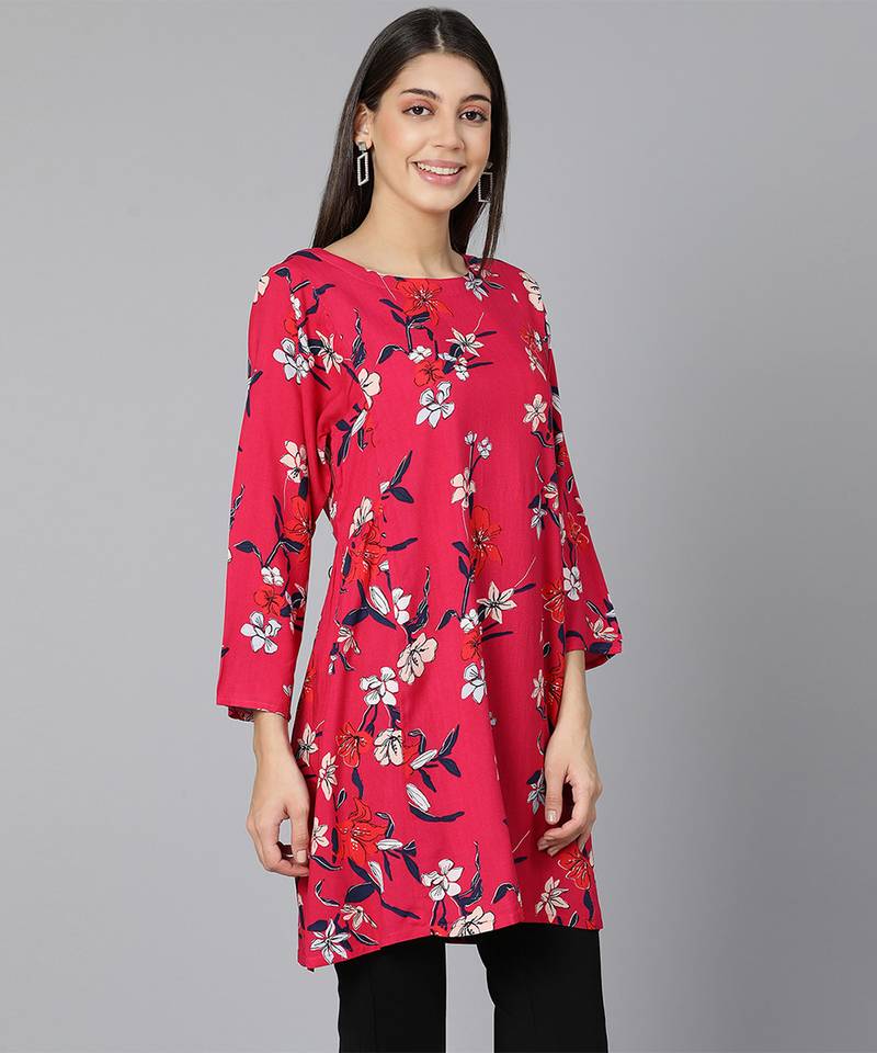 Floral Red Printed women long line tunic