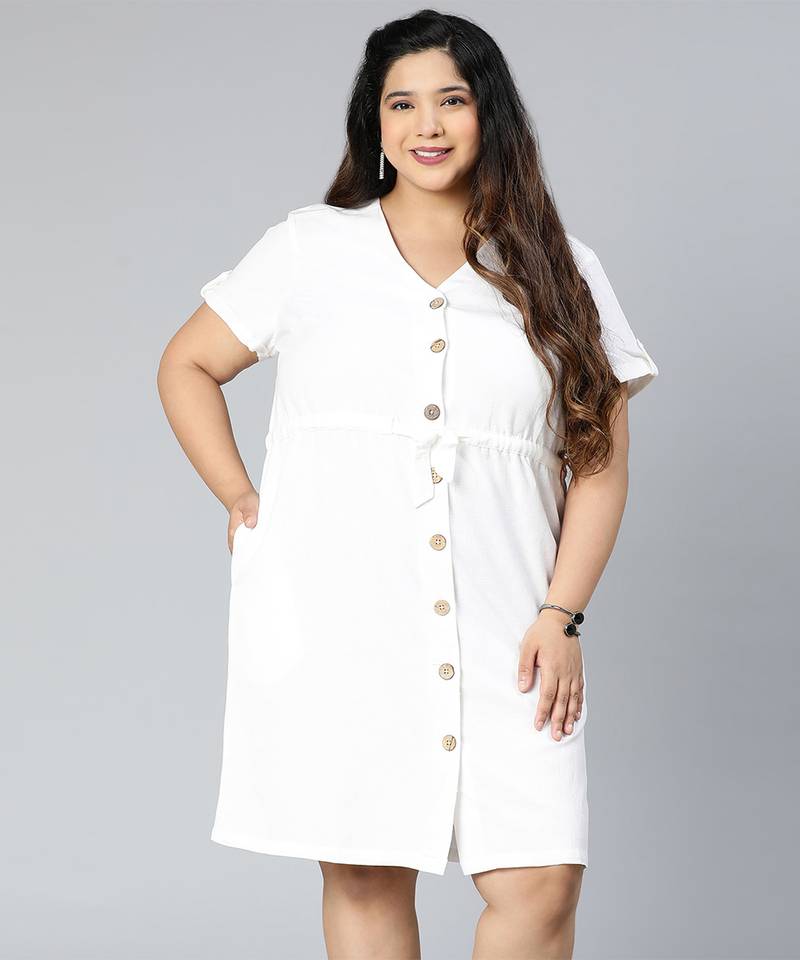 Polo white button-down plus size Linen Blend dress