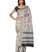 Beige printed bhagalpuri silk saree with blouse