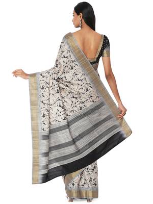 Beige printed bhagalpuri silk saree with blouse 2