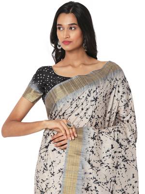 Beige printed bhagalpuri silk saree with blouse 4