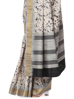 Beige printed bhagalpuri silk saree with blouse 5