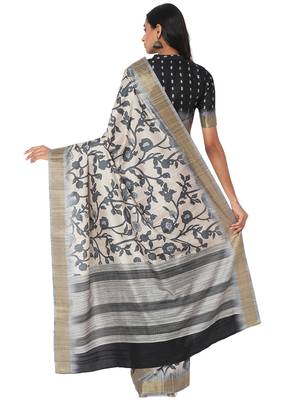 Beige printed bhagalpuri silk saree with blouse 2