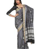Grey printed bhagalpuri silk saree with blouse