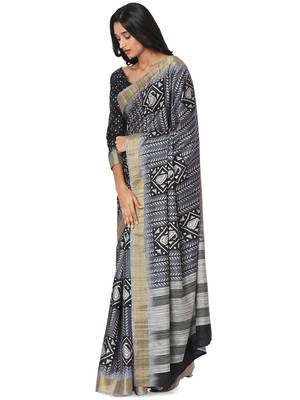 Grey printed bhagalpuri silk saree with blouse 3
