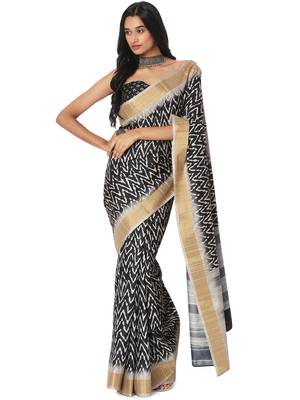 Black printed bhagalpuri silk saree with blouse 1