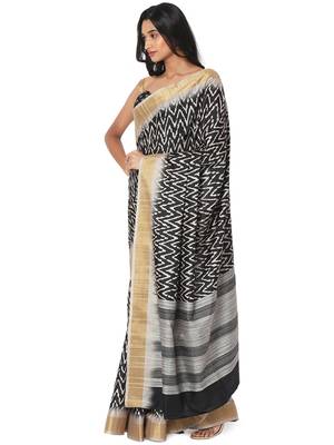 Black printed bhagalpuri silk saree with blouse 2