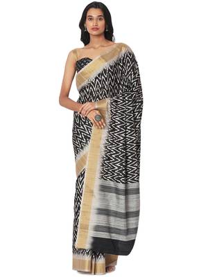 Black printed bhagalpuri silk saree with blouse 3