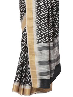 Black printed bhagalpuri silk saree with blouse 4