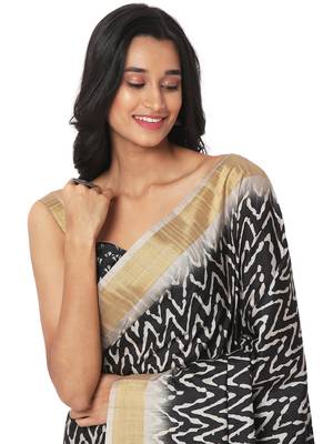 Black printed bhagalpuri silk saree with blouse 5