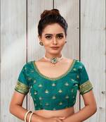 Magnificent Teal colour embroidered un stitched blouse
