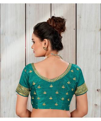 Magnificent Teal colour embroidered un stitched blouse 2