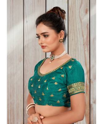 Magnificent Teal colour embroidered un stitched blouse 3