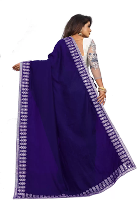 Net Thread Embroidered Blue and Gray Saree 2