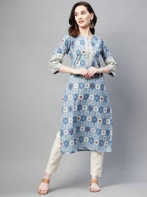 Blue printed cotton ethnic-kurtis 1