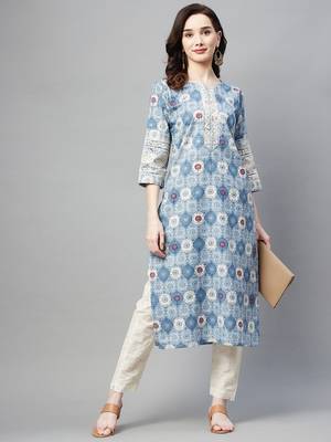 Blue printed cotton ethnic-kurtis 2
